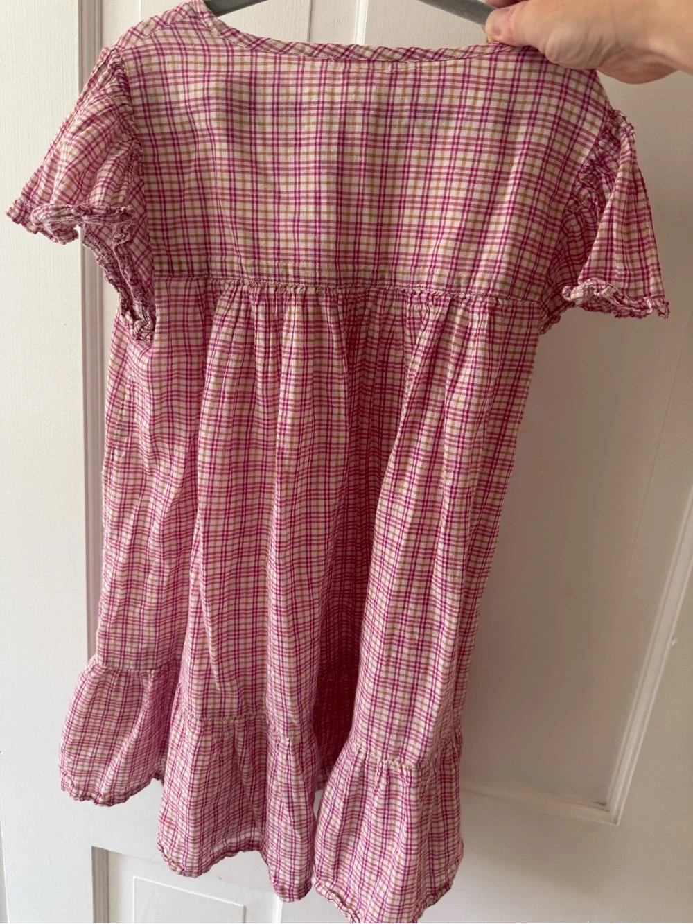 Girls' Pink Plaid Nightgown with Lace Yoke